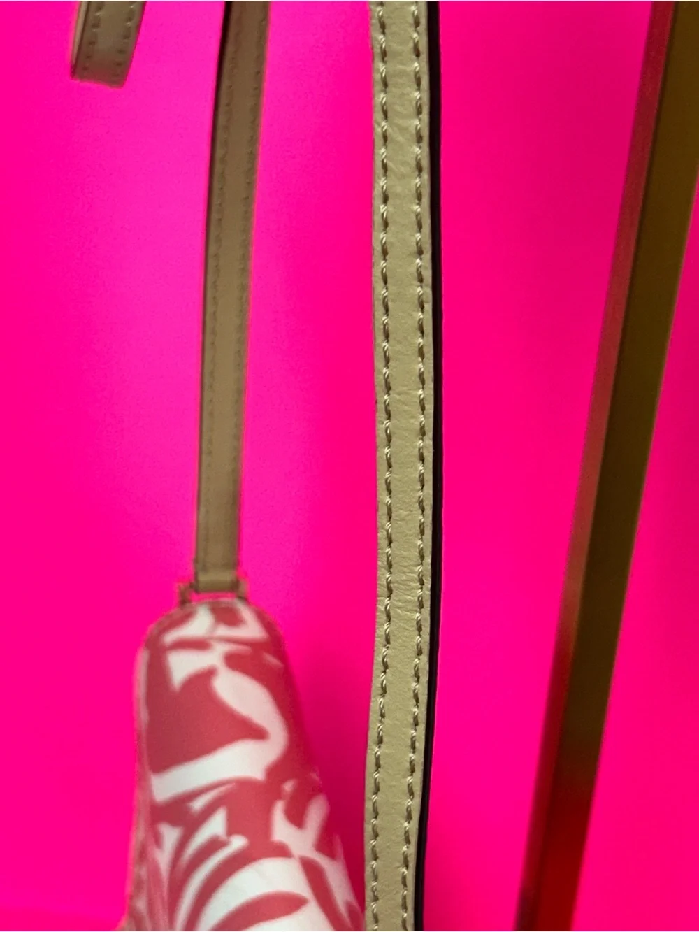 kate spade Pink and White Leaf-Print Crossbody Bag Approx. 8 x 5.5